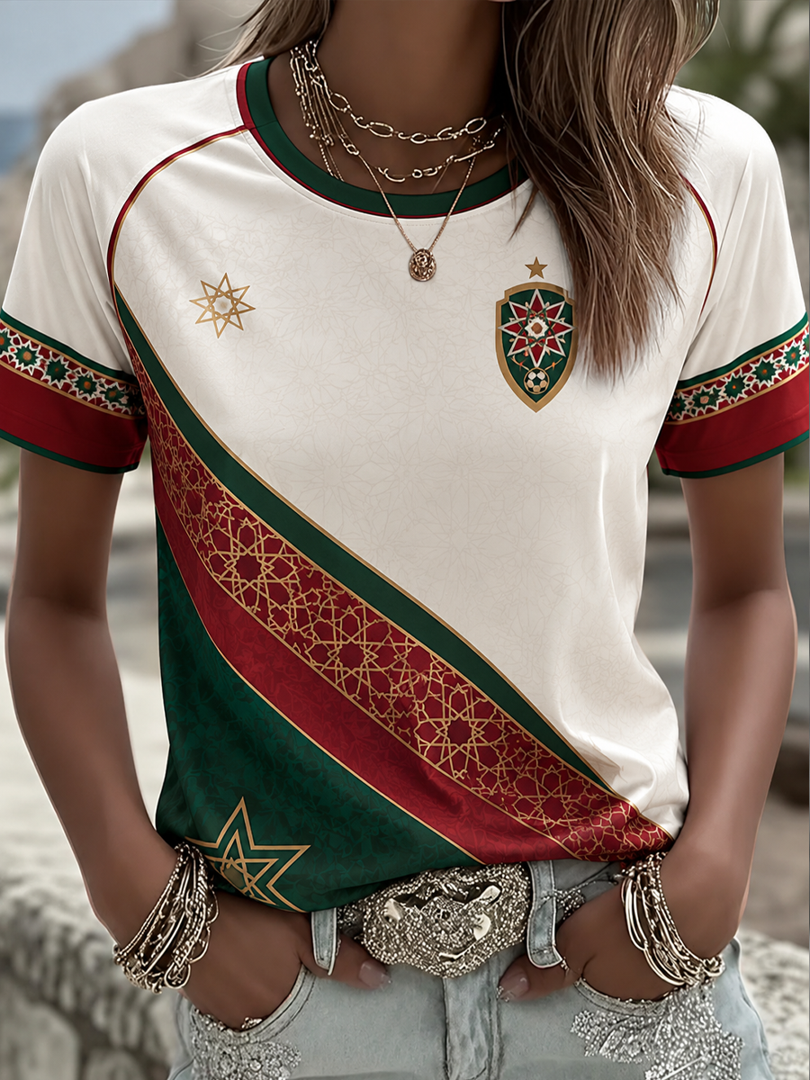 Women's Morocco Football Printed round neck short sleeve T-shirt