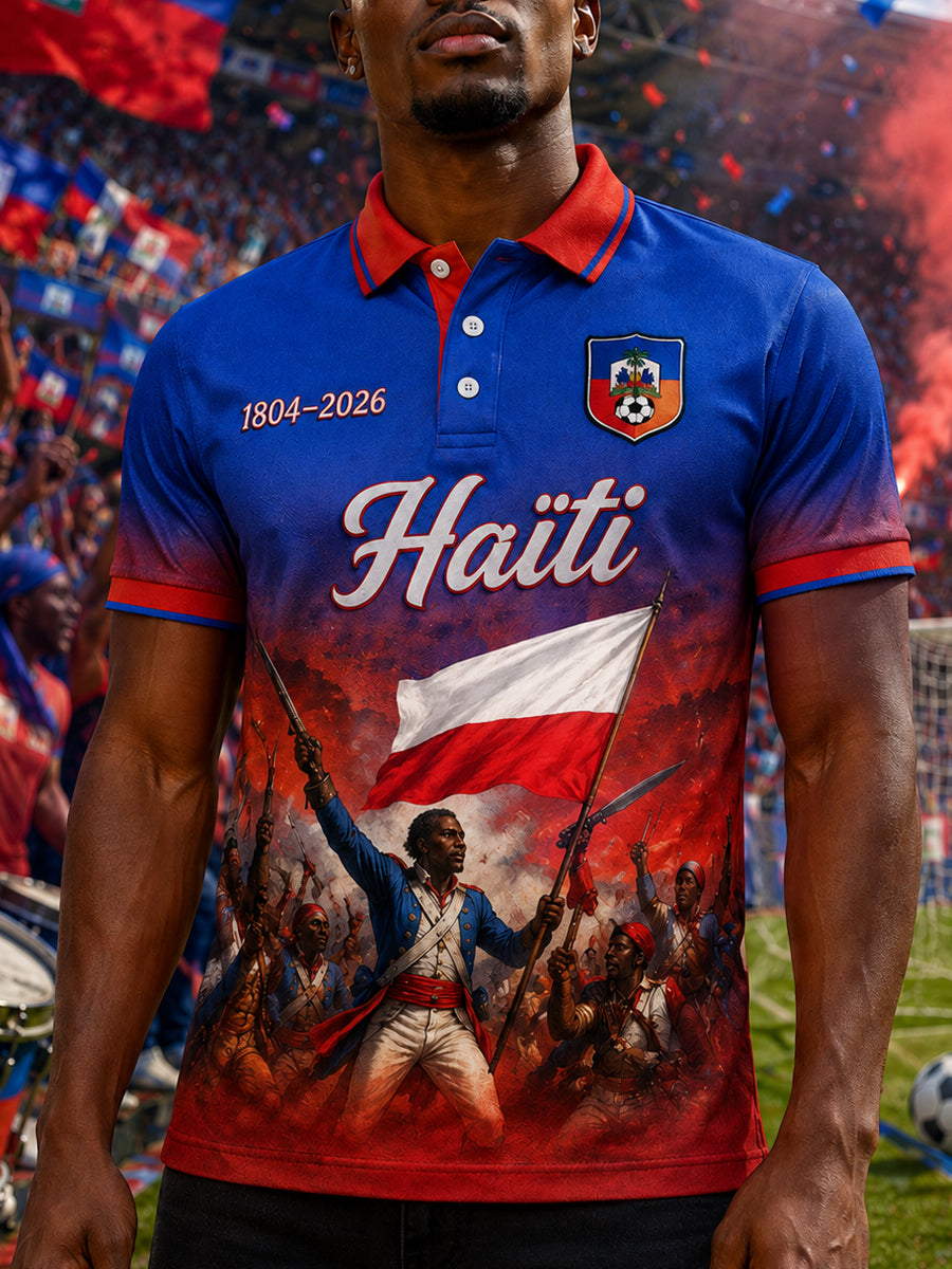 Men's Short-Sleeved Polo Shirt With Football Print