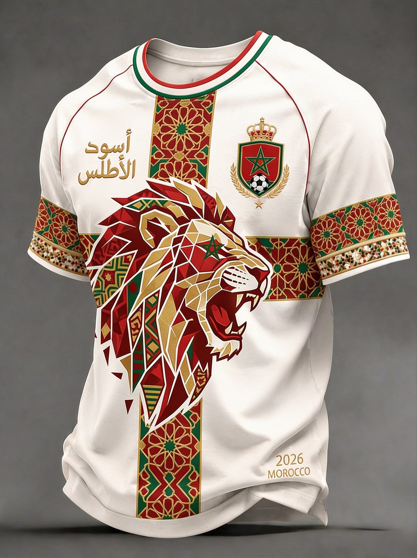 Men's Moroccan Football Fan Casual Printed T-shirt