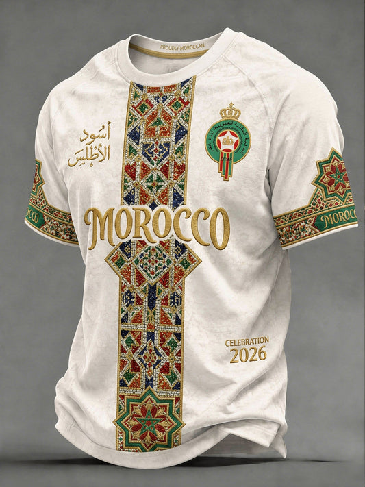 Men's Moroccan Football Fan Casual Printed T-shirt