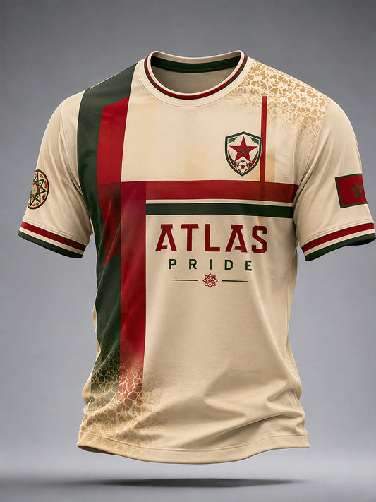 Retro Moroccan Football Fan Art Print Casual T-Shirt