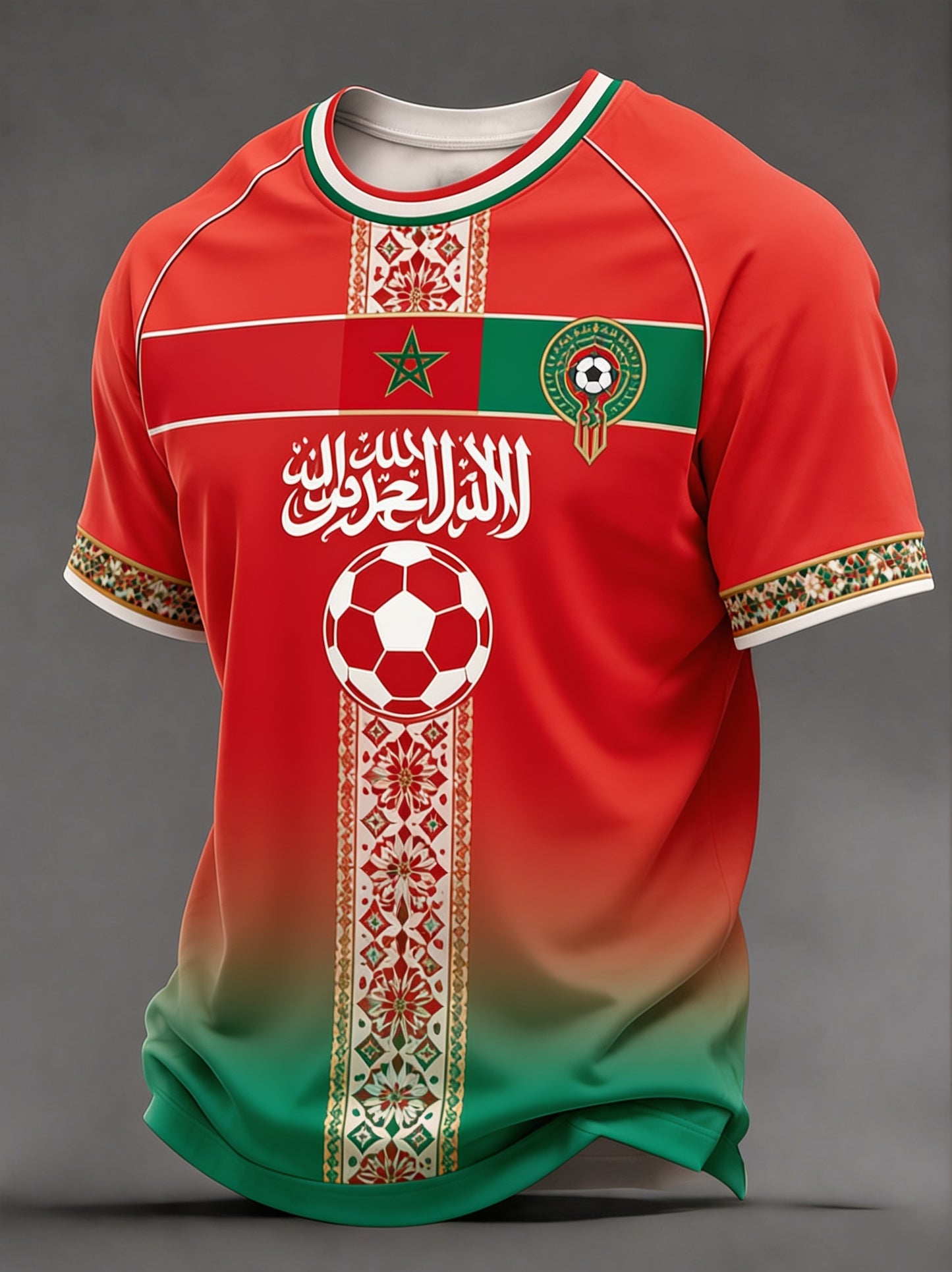 Men's Moroccan Football Fan Casual Printed T-shirt