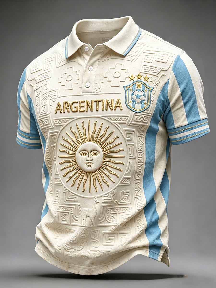 Men's Argentina Football Fan Art Print Short Sleeve Polo Shirt
