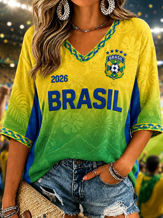 Women's Gift For Football Fans Print Casual V-Neck Tee