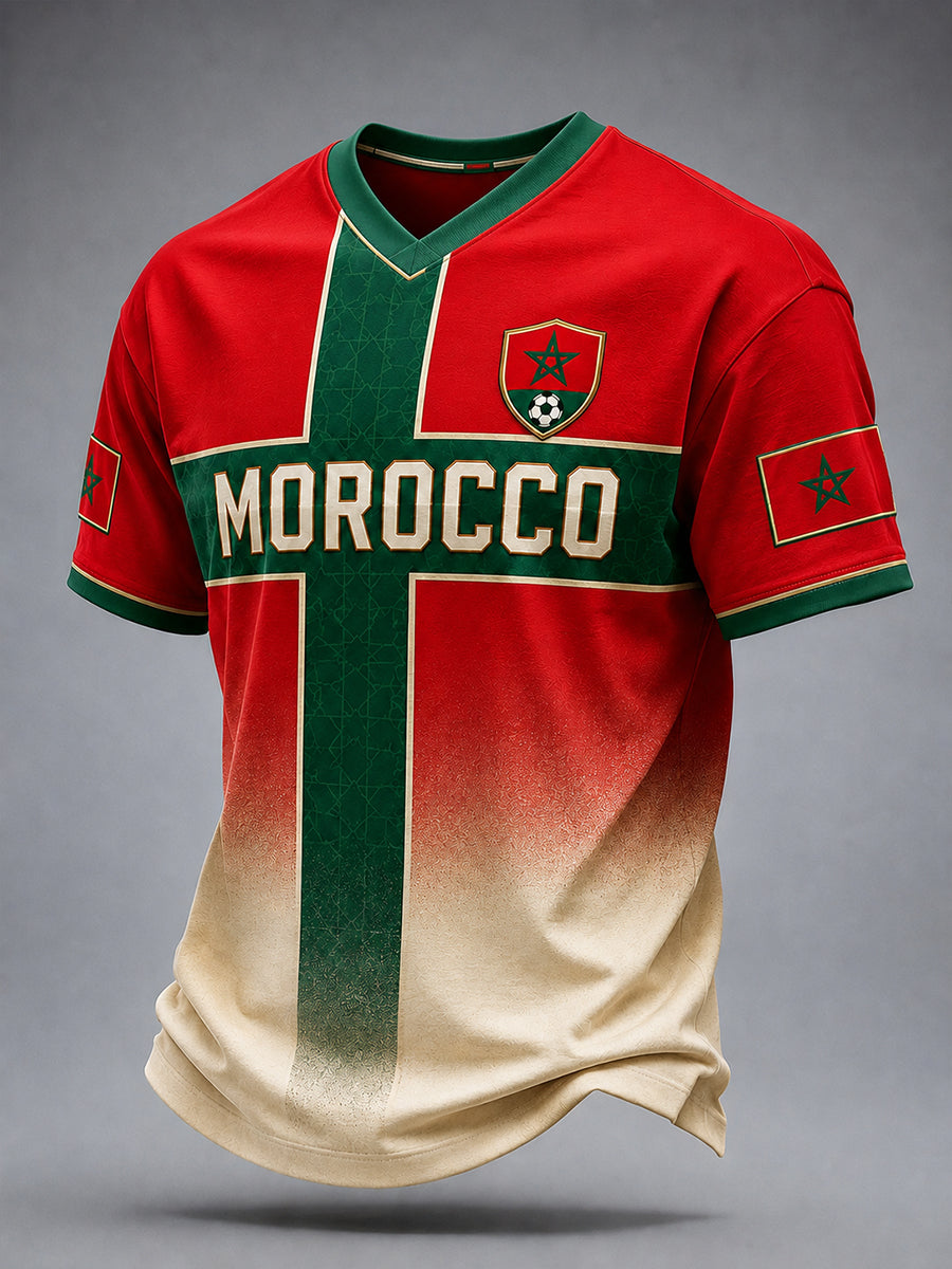 Retro Moroccan Football Fan Art Print Casual T-Shirt