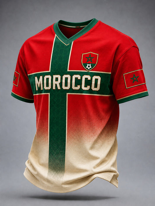 Retro Moroccan Football Fan Art Print Casual T-Shirt
