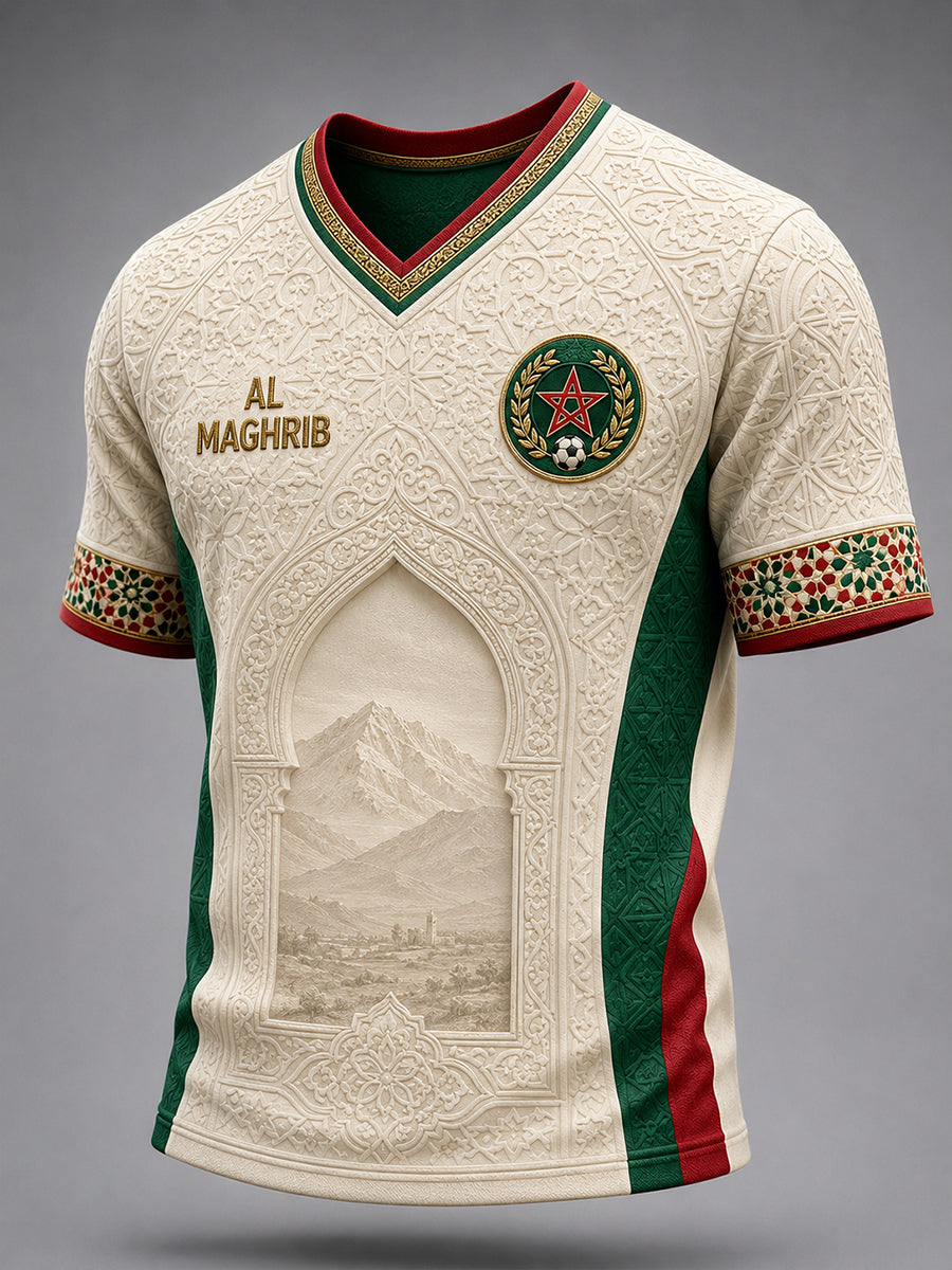 Retro Moroccan Football Fan Art Print Casual T-Shirt