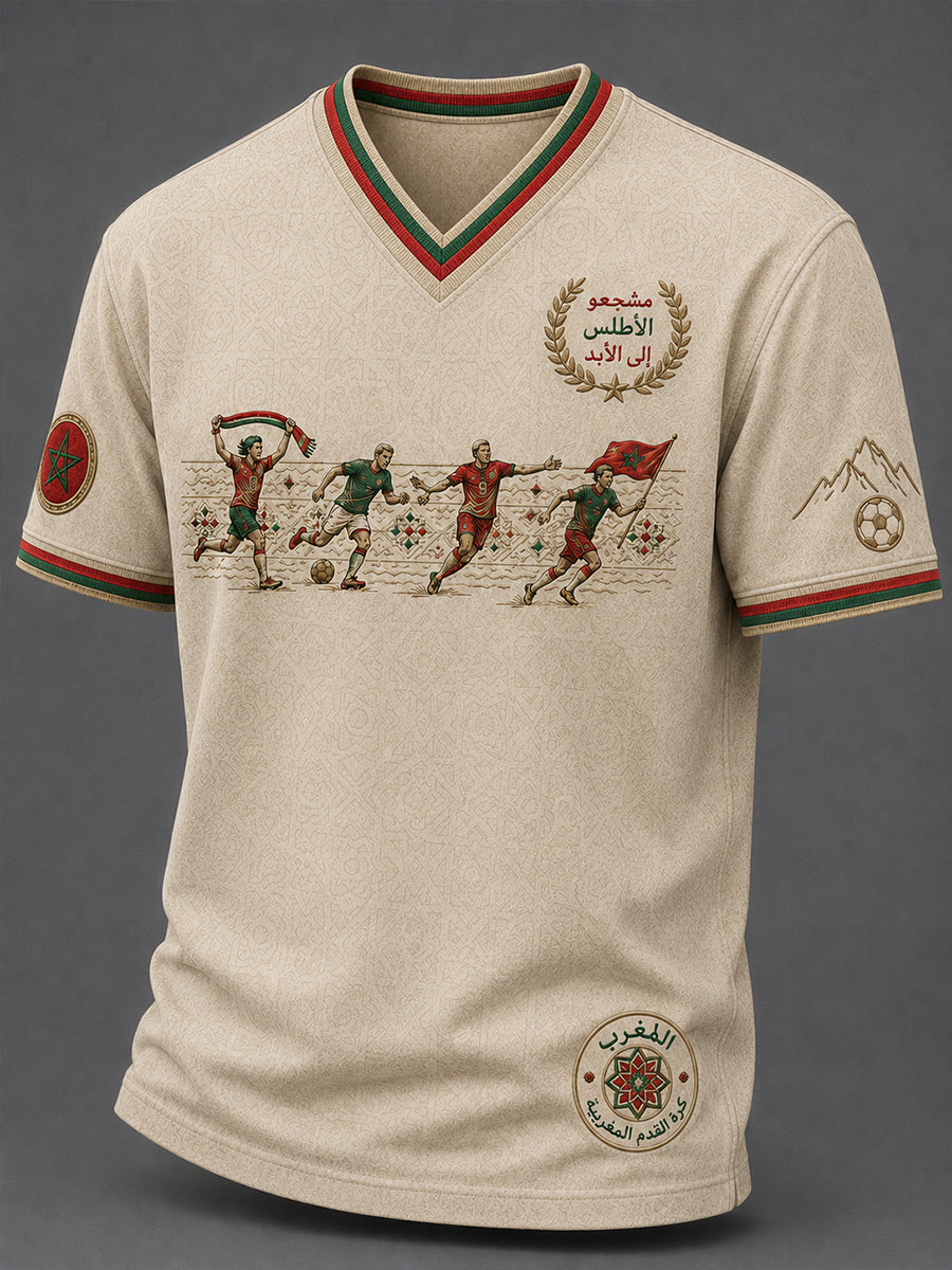 Retro Moroccan Football Fan Art Print Casual T-Shirt