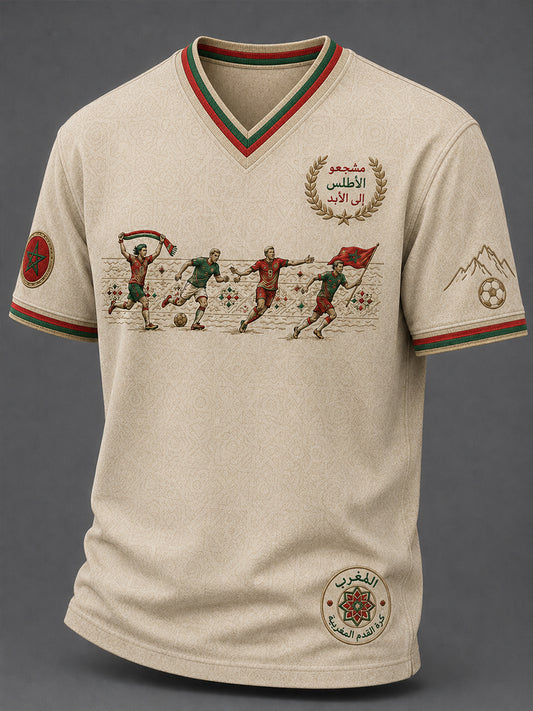 Retro Moroccan Football Fan Art Print Casual T-Shirt