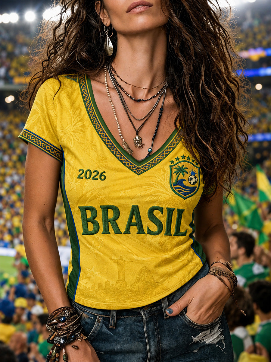Women's Gift For Football Fans Print Casual V-Neck Tee