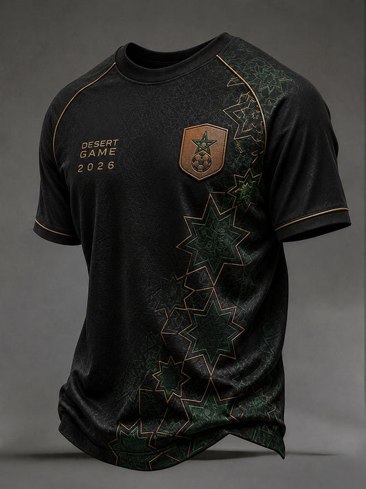 Retro Moroccan Football Fan Art Print Casual T-Shirt