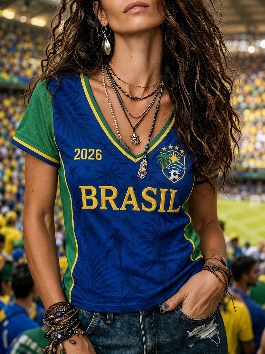 Women's Gift For Football Fans Print Casual V-Neck Tee