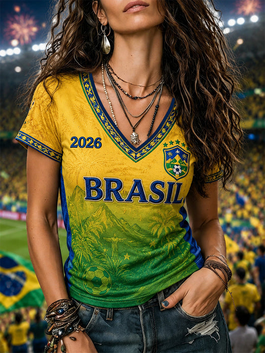 Women's Gift For Football Fans Print Casual V-Neck Tee