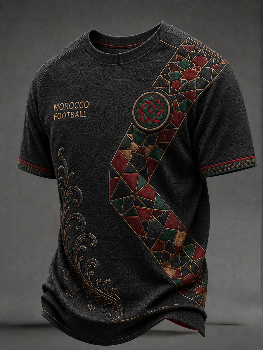 Retro Moroccan Football Fan Art Print Casual T-Shirt
