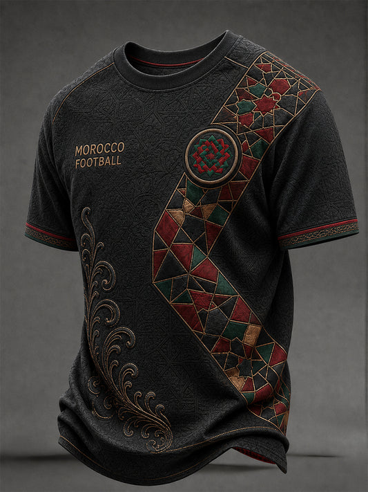Retro Moroccan Football Fan Art Print Casual T-Shirt