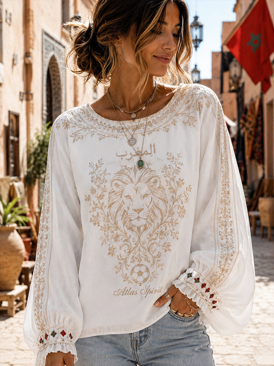 Retro Moroccan Football Fan Art Print Casual Top
