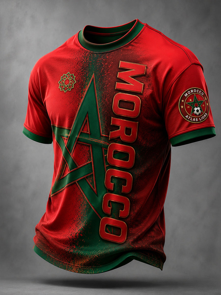 Retro Moroccan Football Fan Art Print Casual T-Shirt