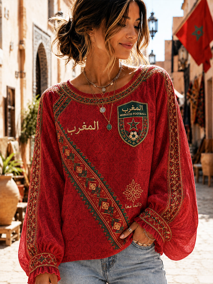 Retro Moroccan Football Fan Art Print Casual Top