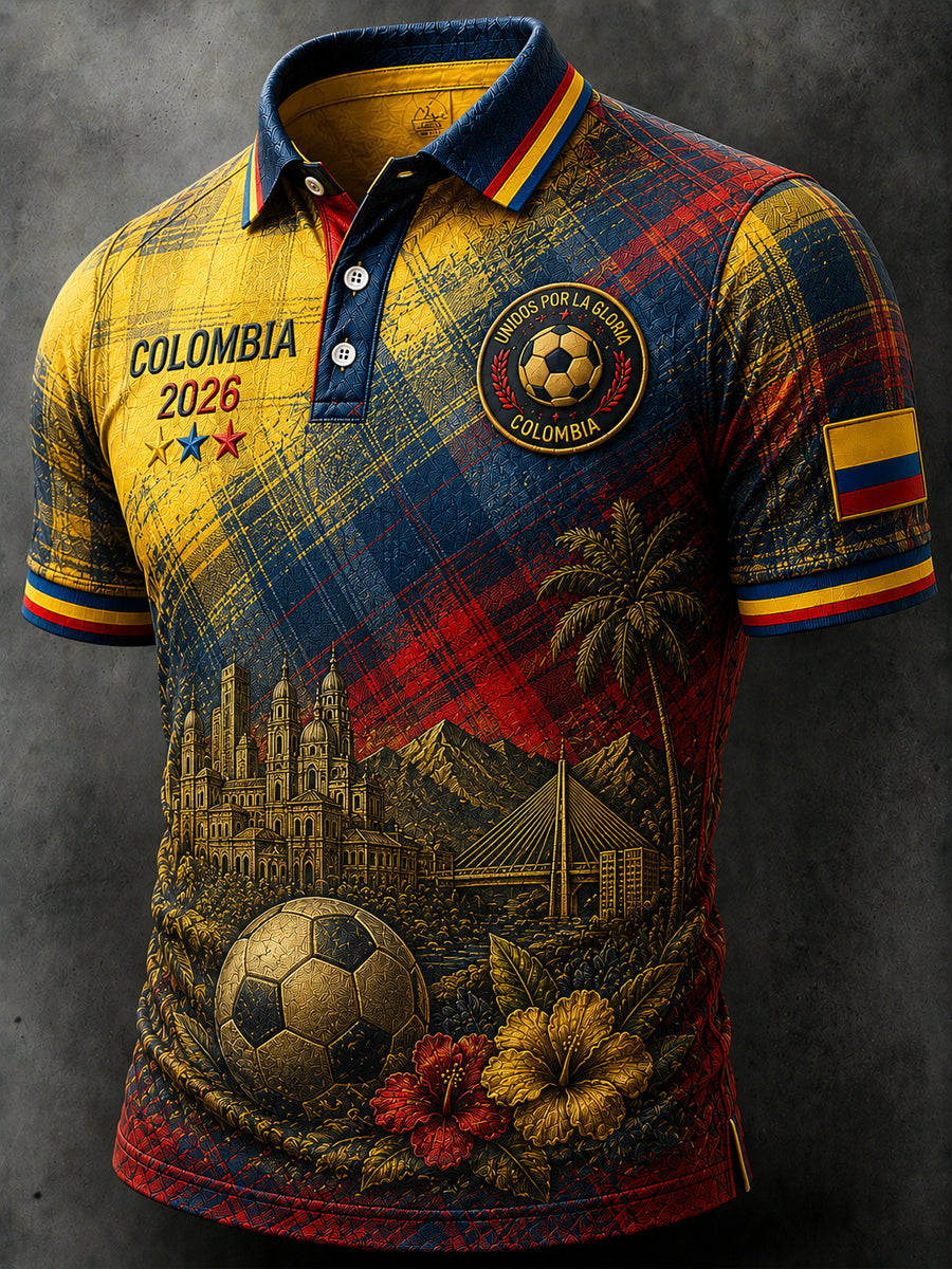 Retro Columbia Football Checkered Artistic Casual Polo Shirt