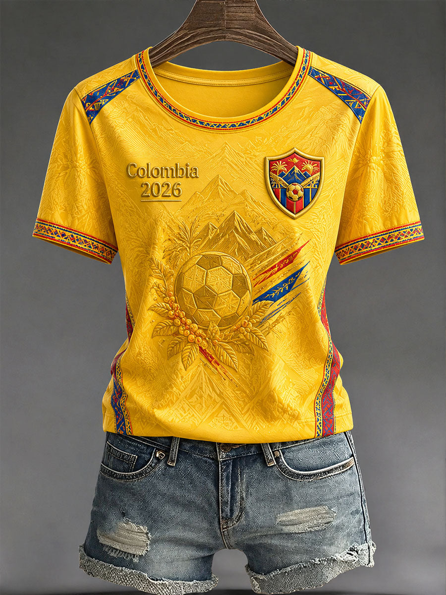 Women's 2026 Colombia Football Print Casual T-Shirt