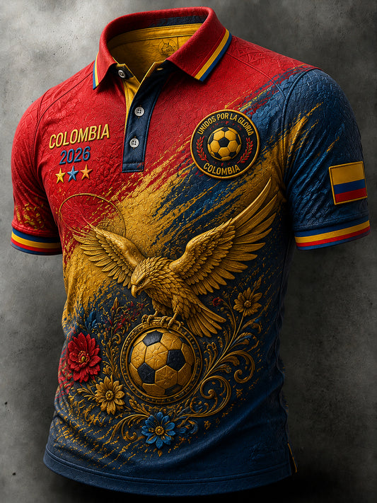 Retro Columbia Classic Casual Polo Shirt for Soccer Fans