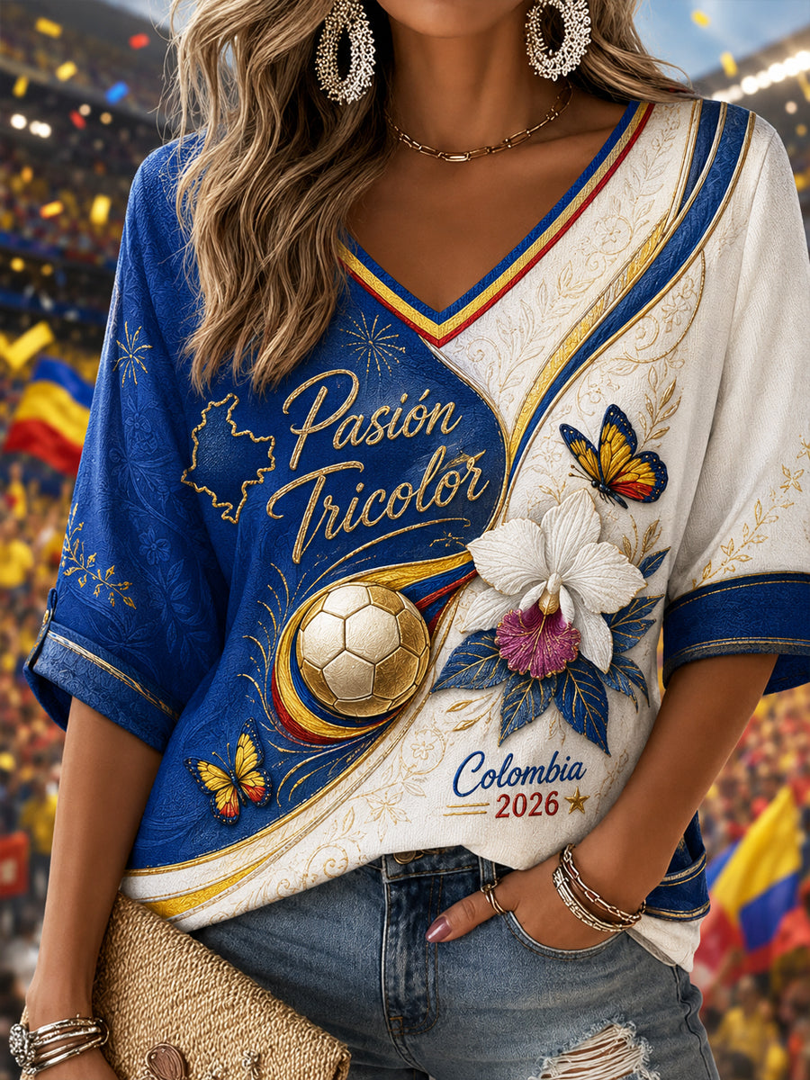 Women's Retro Columbia Classic Casual V-Neck T-Shirt