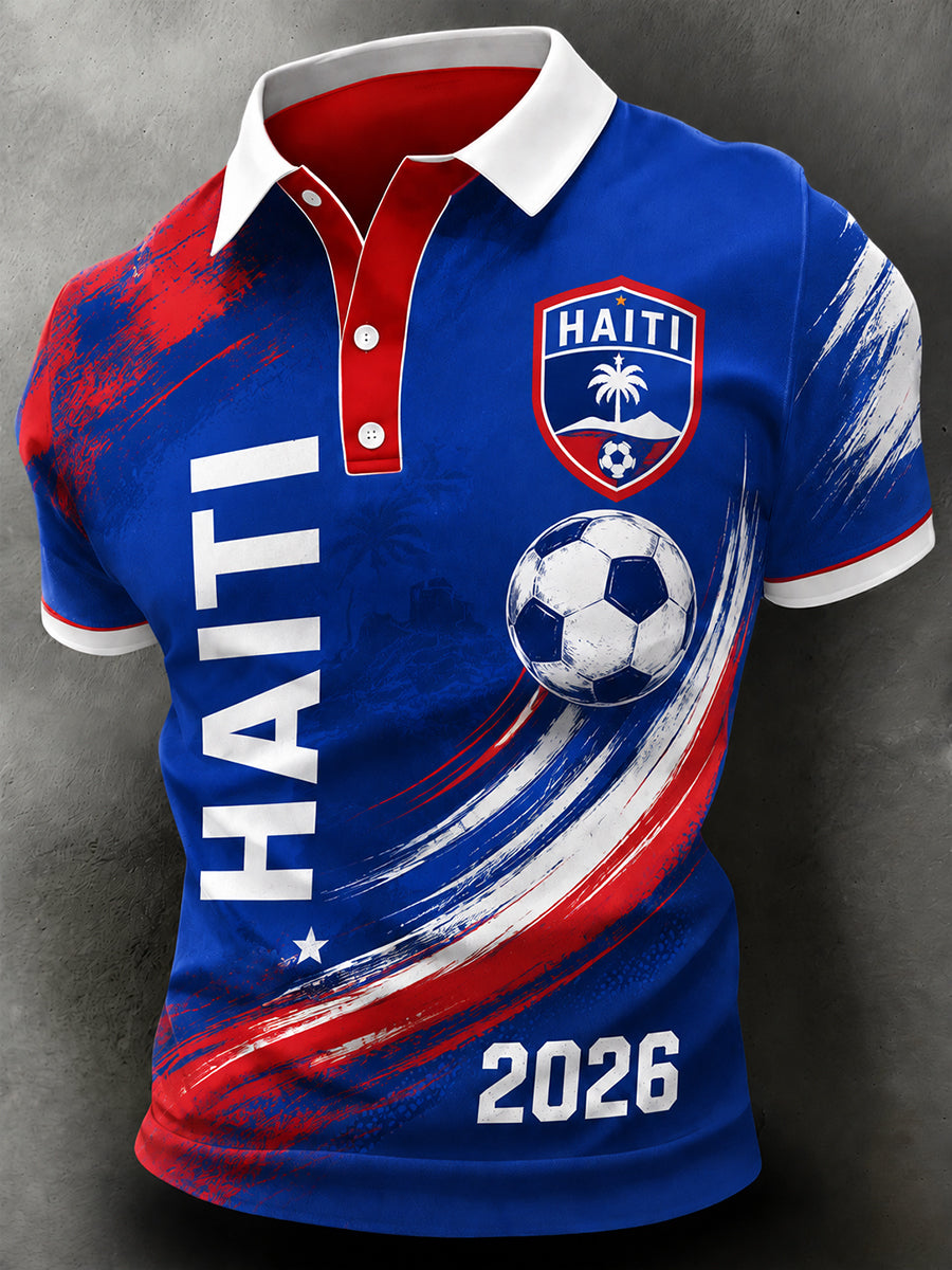 Men's Short-Sleeved Polo Shirt With Football Print