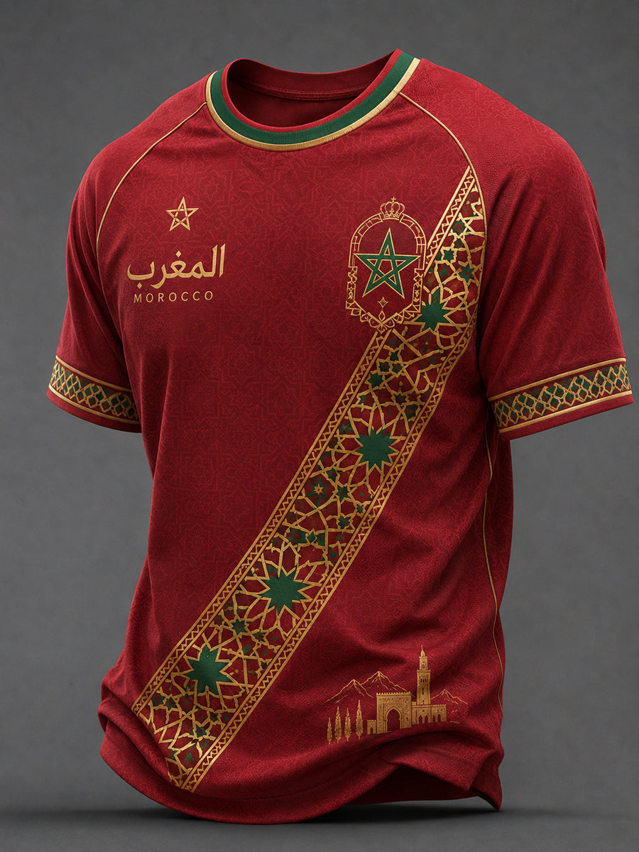 Men's Moroccan Football Fan Casual Printed T-shirt