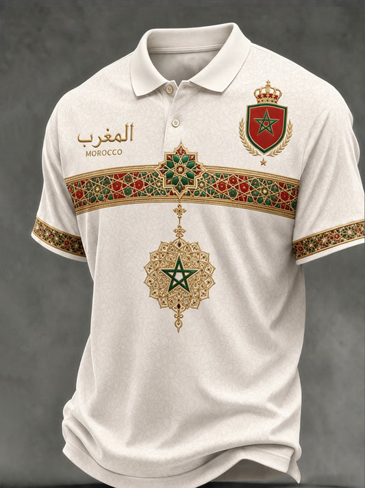 Men's Moroccan Football Fan Casual Printed Polo Shirt