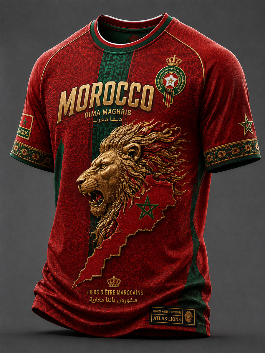 Men's Moroccan Football Fan Casual Printed T-shirt