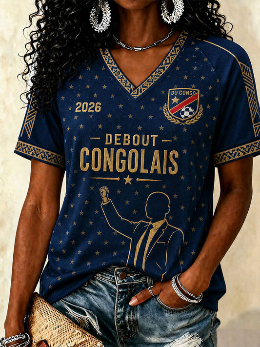 Women’s Democratic Republic of the Congo Football V-Neck T-Shirts