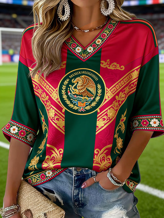 Women's Mexican Football Fan Casual Printed T-shirt