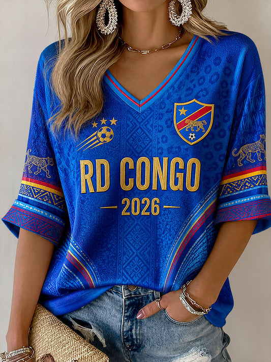 Women's 2026 Democratic Republic of Congo Football Waffle T-shirt