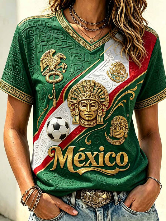 Women’s Mexico Football Souvenir Printed T-Shirt