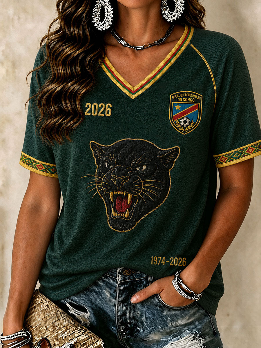 Women's 2026 Democratic Republic of Congo Football V-Neck T-Shirts