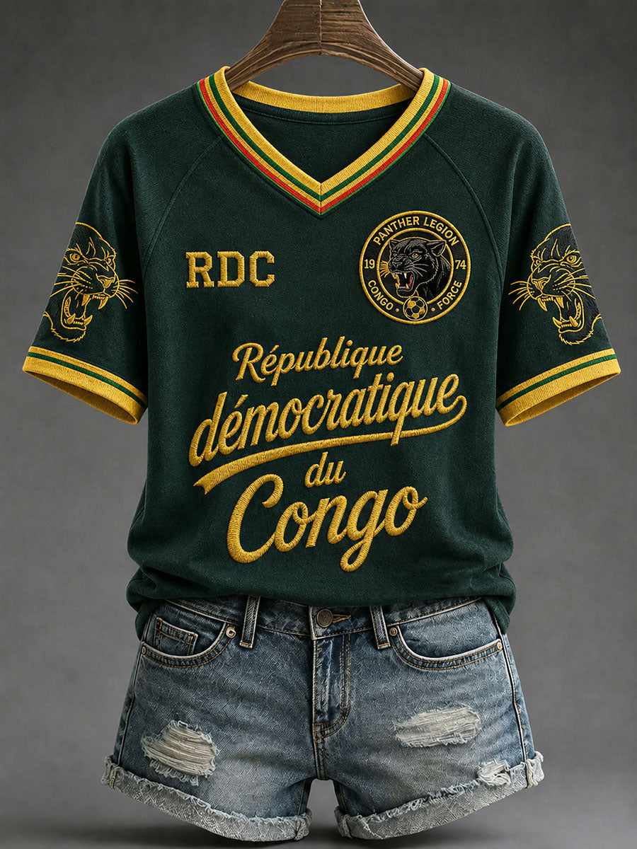 Women's 2026 Democratic Republic of Congo Football V-Neck T-Shirts