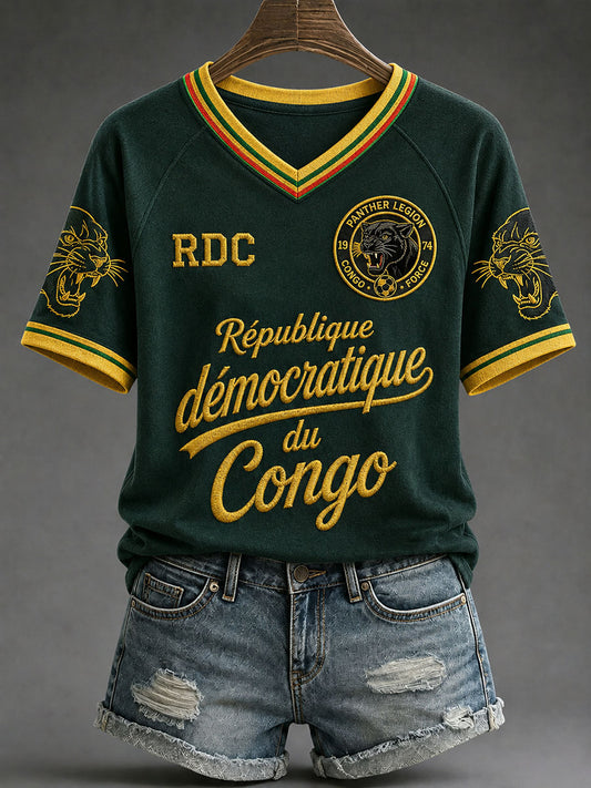 Women's 2026 Democratic Republic of Congo Football V-Neck T-Shirts