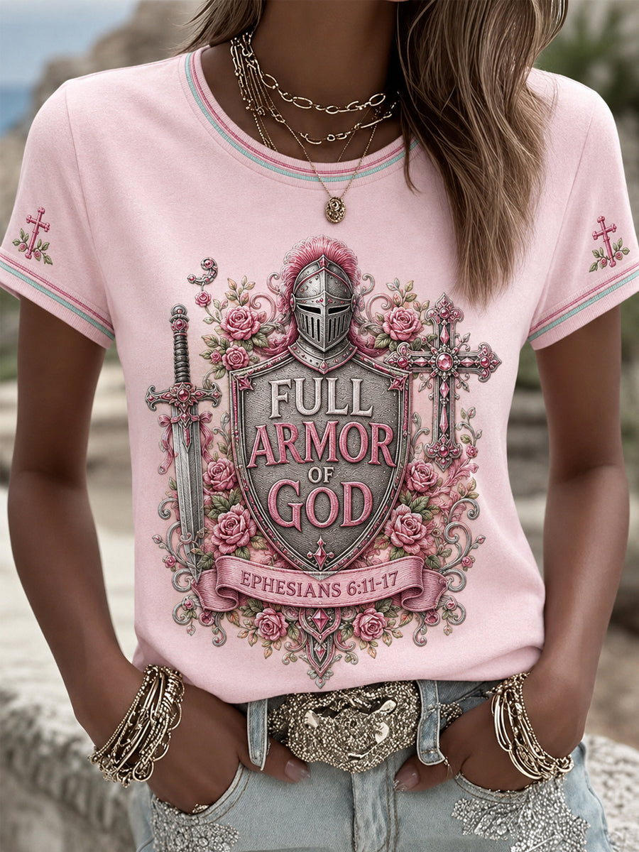 Women's Christian Full Armor Of God Print Casual Tee