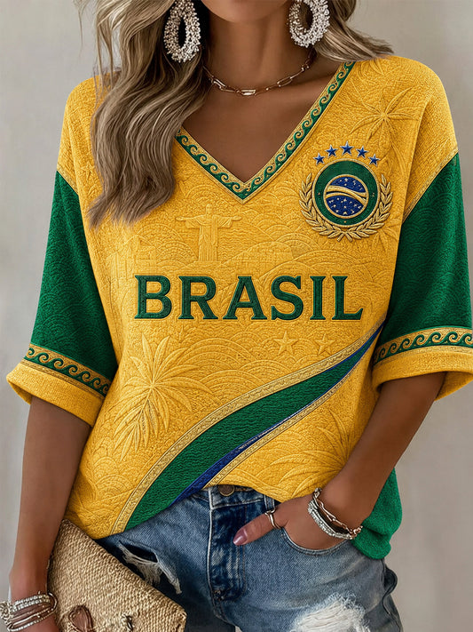 Women's Gift For Football Fans Print Casual Half-Sleeve V-Neck T-Shirt