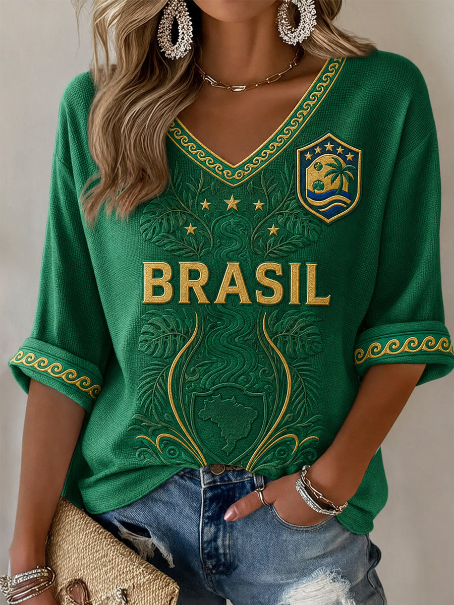 Women's Gift For Football Fans Print Casual Half-Sleeve V-Neck T-Shirt