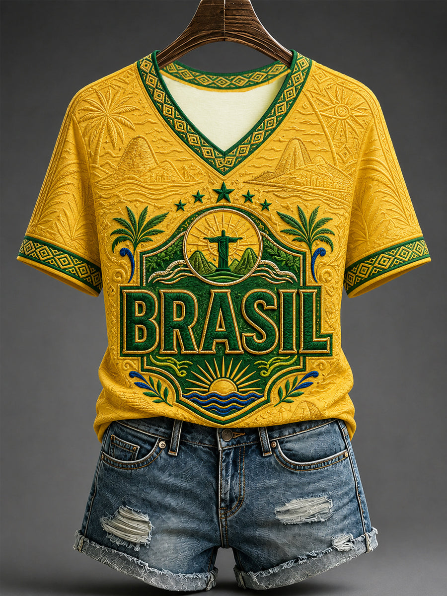 Women's Gift For Football Fans Print Casual V-Neck Tee