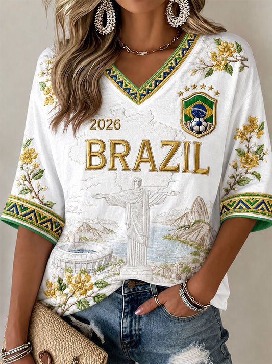 Women's Brazil Football Print Casual T-Shirt