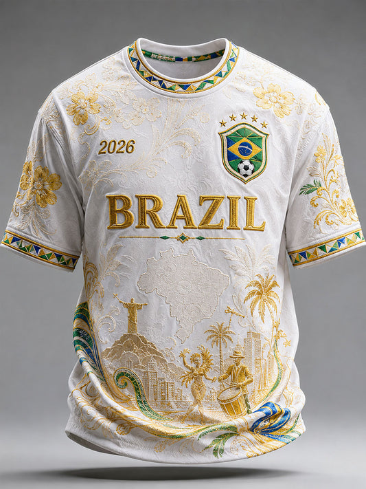 Men's Brazil Football Print Casual T-Shirt