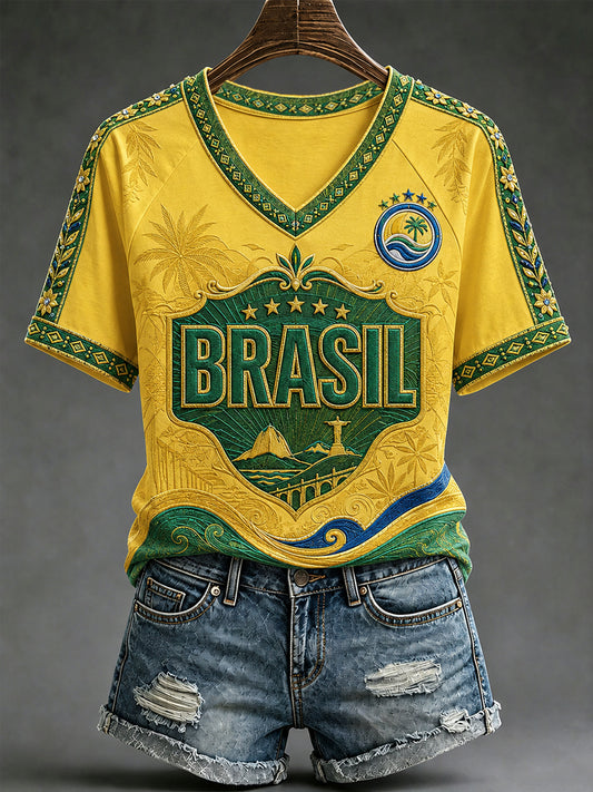 Women's Gift For Football Fans Print Casual V-Neck Tee
