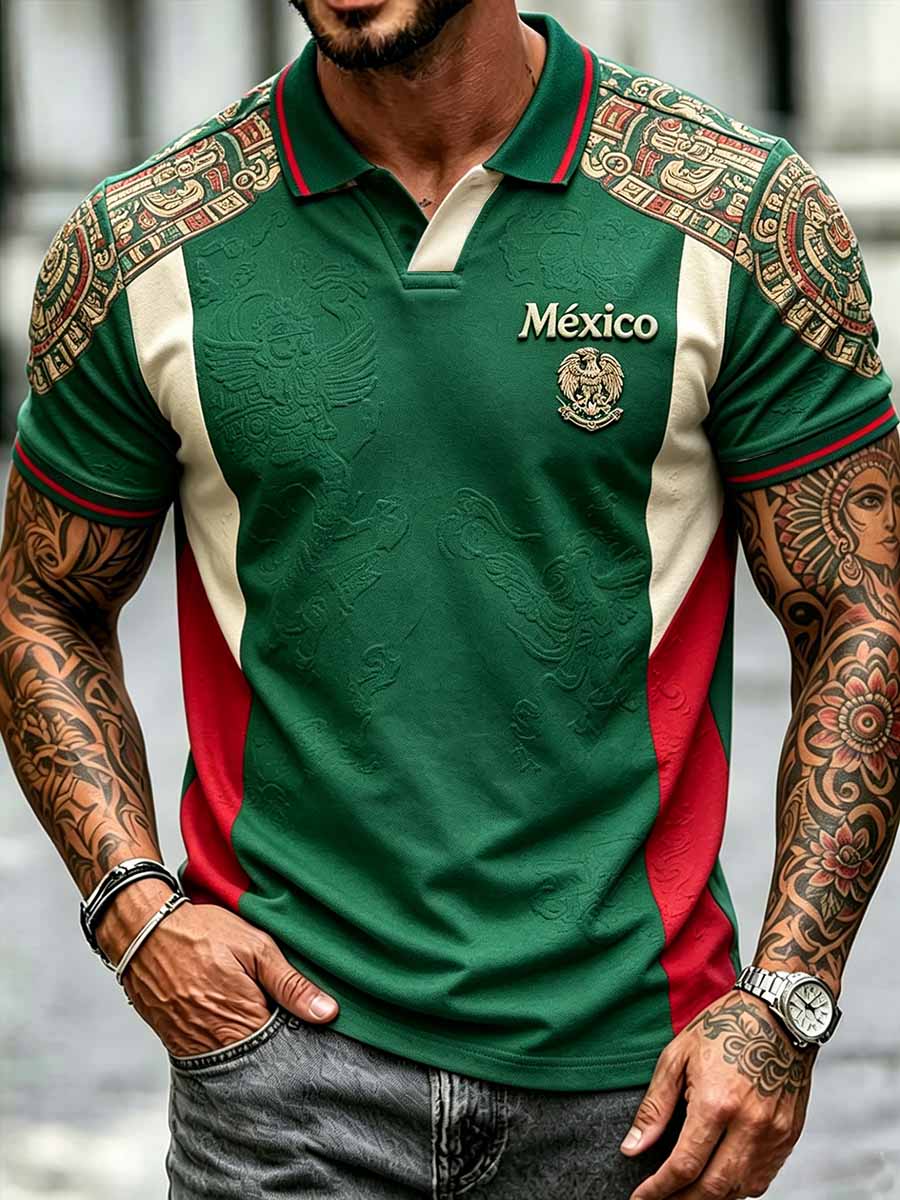 Men's Mexican Football Print Polo Shirt