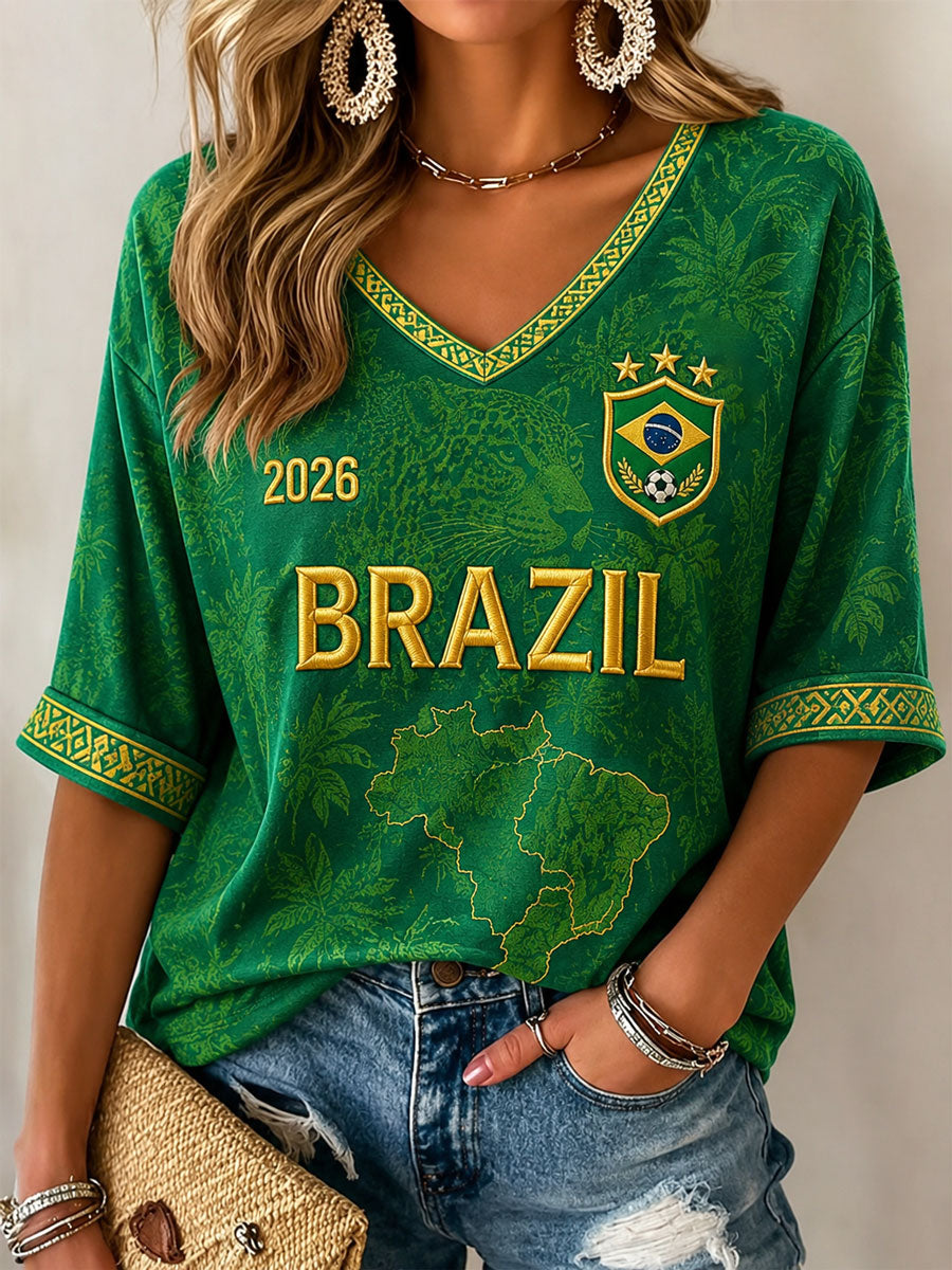 Women's Brazil Football Print Casual T-Shirt