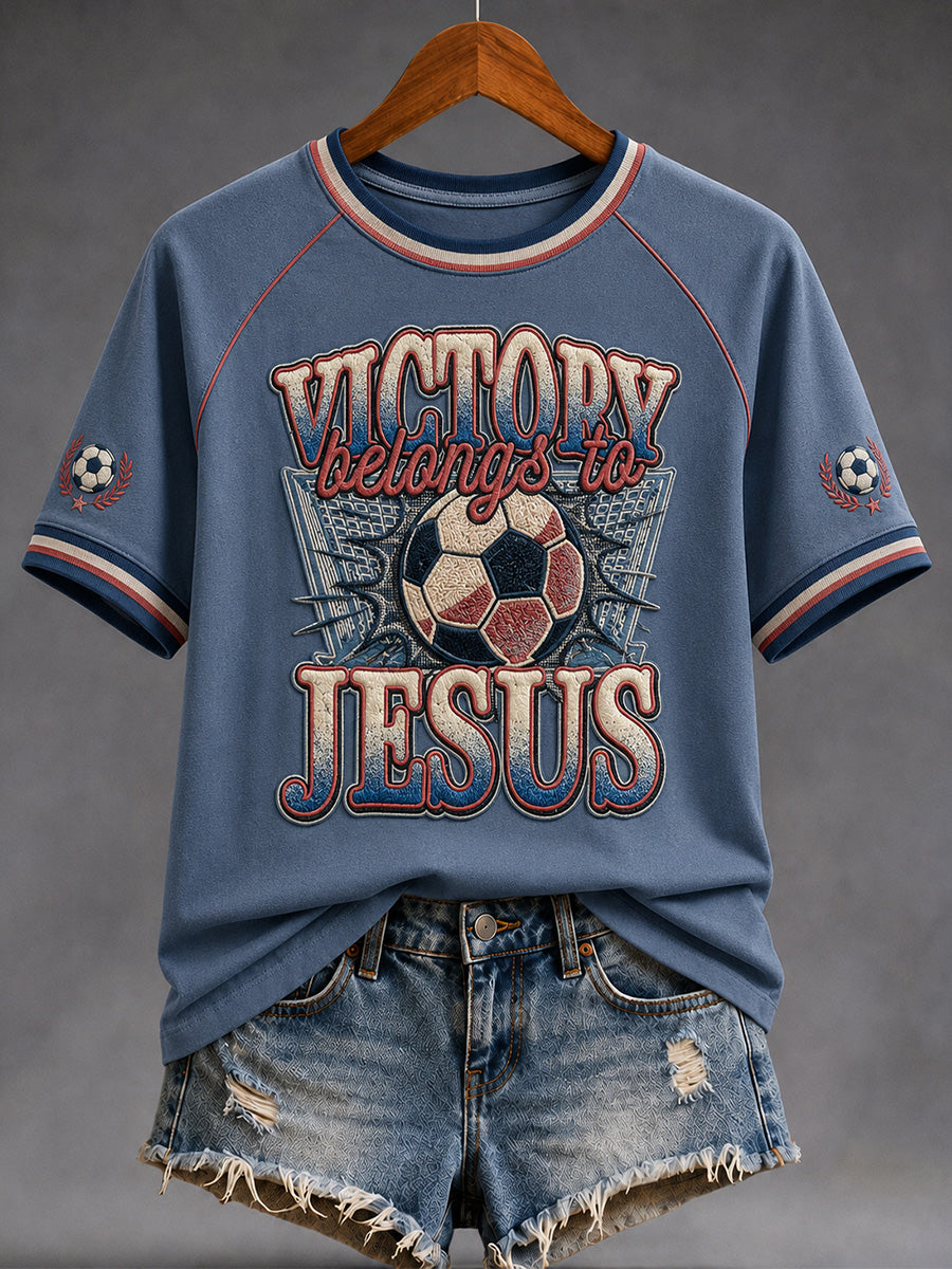 Women's Christian Jesus Football Print Casual Tee