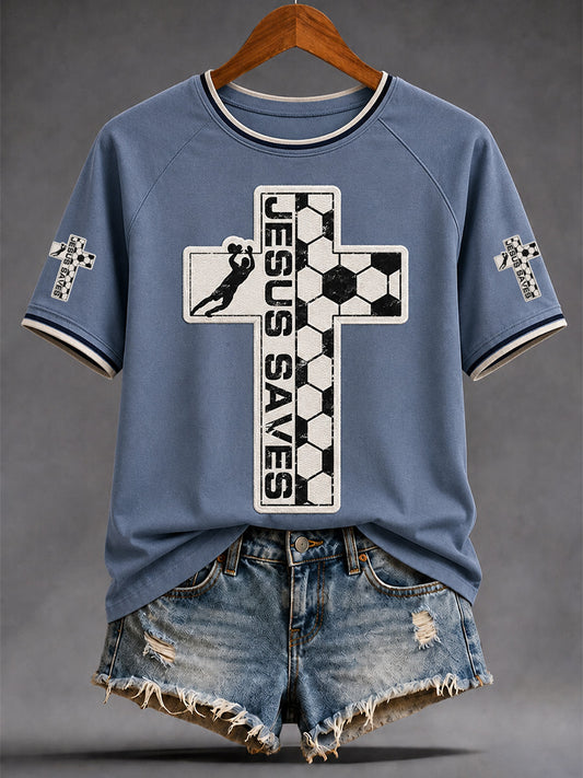 Women's Christian Jesus Football Print Casual Tee