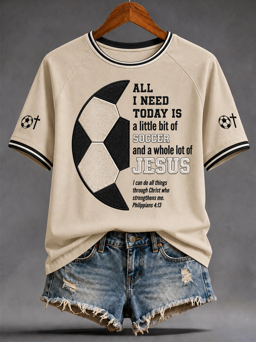 Women's Christian Jesus Football Print Casual Tee