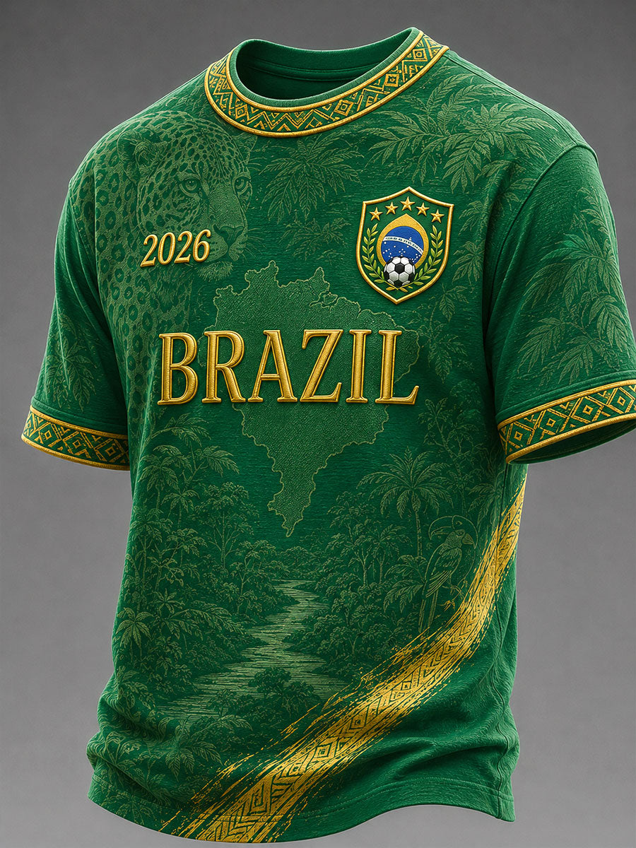 Men's Brazil Football Print Casual T-Shirt